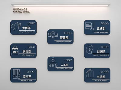 Office Guidance System Design With Department Signs And Icons 3d model