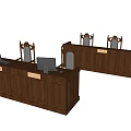 Wooden Courtroom Desk And Chair Set With Computer Monitors And Carved Seats