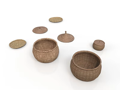 Handwoven Wicker Baskets With Lids Various Sizes For Home Storage And Organization 3d model