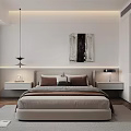 Modern Bedroom Interior Design With Large Bed Nightstands Herringbone Flooring And Pendant Lights