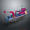 3D Style Ship With Crane And Colorful Structures