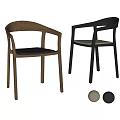 Modern Two Tone Dining Chairs With Curved Wooden Arms And Upholstered Seats