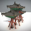 Chinese Ancient Archway Traditional Wooden Structure With Multiple Pillars Colorful Paintings And Dougong Brackets