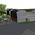 Designed Garden Landscape With Houses Pond Green Lawns Paths And Greenhouses