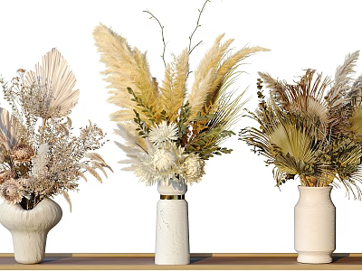 White Vases with Dried Flower Arrangements for Modern Home Decor Accent 3d model