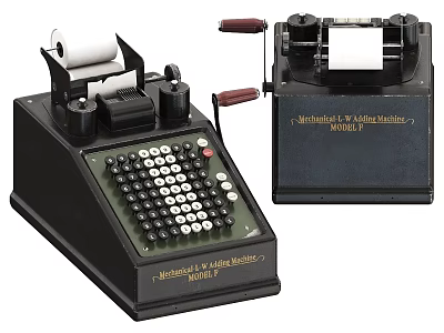 Vintage Office Appliances Featuring Brunsviga Mechanical Calculator And Märklin Adding Machine 3d model
