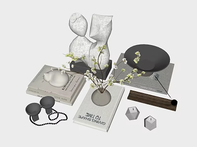 Modern Minimalist Decorative Ornament Set With Vase Flowers Books And Geometric Candles 3d model