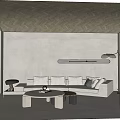 Modern Living Dining Room Interior With White Sofa Coffee Table Floor Lamp And Green Plant