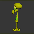 3D Cartoon Character With Green Head Red Eyes Long Nose Orange Shirt And Blue Shoes