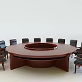 Elegant Round Wooden Conference Table With Dark Brown Finish And Surrounding Leather Chairs