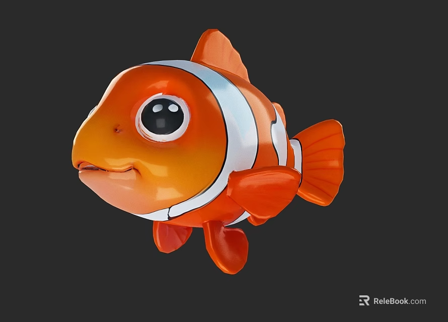 Cute Orange Clownfish With White Stripes And Big Cartoon Like Eyes 3d model 