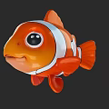 Cute Orange Clownfish With White Stripes And Big Cartoon Like Eyes
