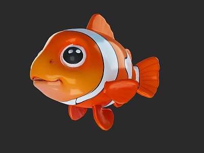 Cute Orange Clownfish With White Stripes And Big Cartoon Like Eyes 3d model