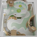 Bright Kindergarten Interior With Slide Wooden Shelves And Green Decor