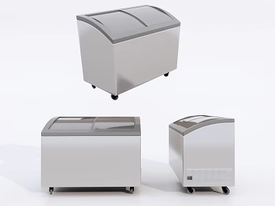 Stainless Steel Freezers With Various Lid Designs And Mobile Wheels 3d model