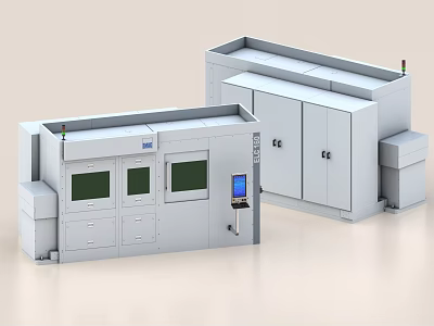 Industrial Equipment White Cabinet Design With Green Windows Blue Display Screen And Indicator Lights 3d model