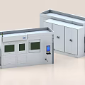 Industrial Equipment White Cabinet Design With Green Windows Blue Display Screen And Indicator Lights