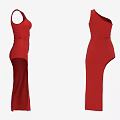 Red One Shoulder Slim Fit Dress With Side Slit And Elegant Design