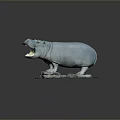 Hippopotamus Sculpture With Open Mouth Standing On Rock Base