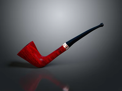 Red Wooden Smoking Pipe With Black Stem And Metal Band Design 3d model