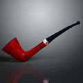 Red Wooden Smoking Pipe With Black Stem And Metal Band Design
