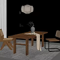 Modern Dining Room Interior With Wooden Table Chairs Pendant Lamp And Vase