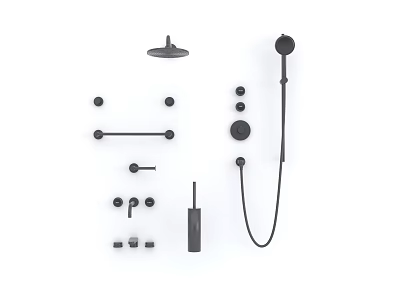 Complete Modern Black Shower System with Overhead Handheld and Control Components 3d model