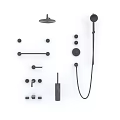 Complete Modern Black Shower System with Overhead Handheld and Control Components 3d model
