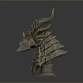 Ornate Decorative Equipment With Golden Horns Metallic Structure Green Surface Transparent Base