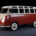 Classic Red and White Volkswagen Van With Multi Window Retro Design