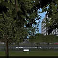 Modern Office Buildings Complex Featuring Green Roofs And Urban City Layout