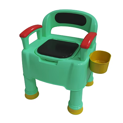 Green Plastic Children's Potty Chair With Red Armrests Black Seat And Yellow Bucket 3d model
