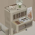 Stylish White Storage Cabinet With Open Drawers Handbag Keys And Magazines