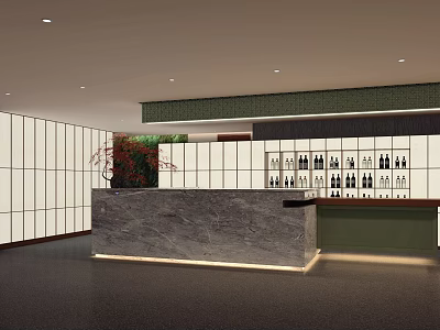 Modern Hotel Lobby Interior With Marble Reception Desk And Plant Decorations 3d model