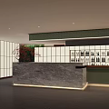 Modern Hotel Lobby Interior With Marble Reception Desk And Plant Decorations