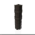 Rusty Cylindrical Metal Container With Multiple Circular Reinforcing Bands And Side Ladder
