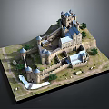 Detailed Ancient Castle Model with Medieval Towers Fortified Walls and Green Landscape