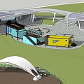 RV Campsite With Circular Stone Paved Area Fire Pit Tents Umbrellas And Trees