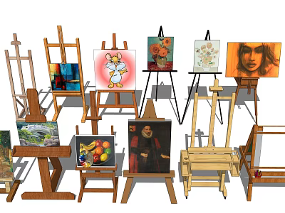 Art Supplies Display With Easels Paintings And Drawing Tools In Studio 3d model