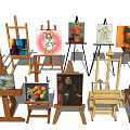 Art Supplies Display With Easels Paintings And Drawing Tools In Studio