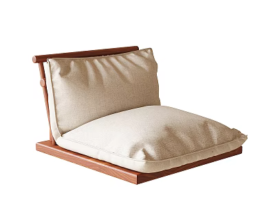 Comfortable Sofa Stool With Wooden Frame And Beige Cushion Backrest Design 3d model