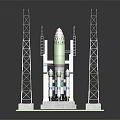 Detailed Rocket Launch Model With Tall Launch Towers And Green Platform Base 3d model