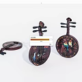 Traditional Chinese Musical Instruments With Colorful Bird And Flower Paintings On Wooden Bodies