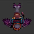 Fantasy Seal Character With Purple Pink Feathers Colorful Scarf Scroll Pink Crystal Cheerful Fierce Expression
