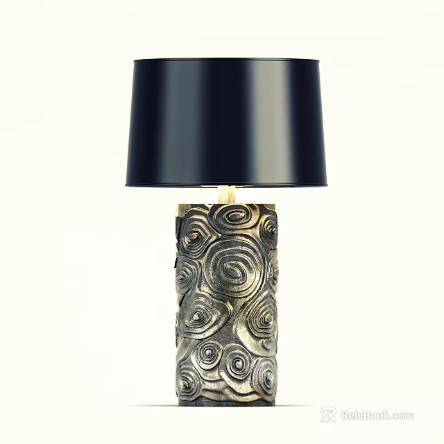 Modern Table Lamp With Black Lampshade And Spiral Pattern Metallic Base 3d model