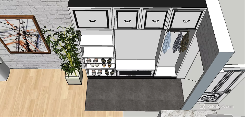 Modern Shoe Cabinet Design With Multiple Storage Drawers And Shoe Compartments 3d model 