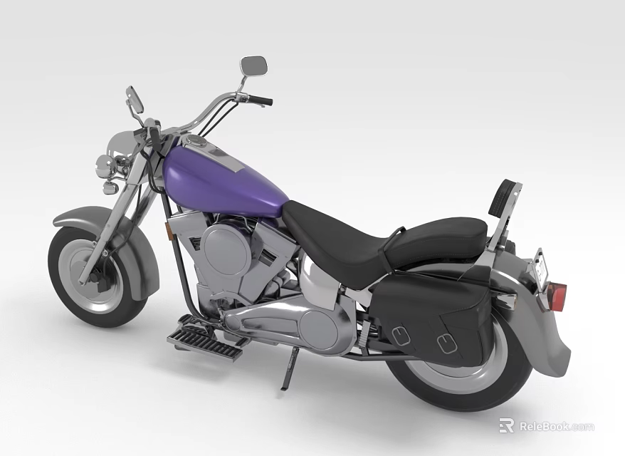Classic Purple Cruiser Motorcycle With Black Seat Silver Accents And Saddlebags 3d model 