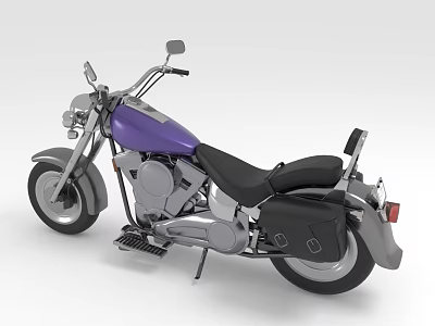 Classic Purple Cruiser Motorcycle With Black Seat Silver Accents And Saddlebags 3d model
