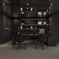 Modern Black Office Interior With Large Windows Marble Coffee Table And Plants