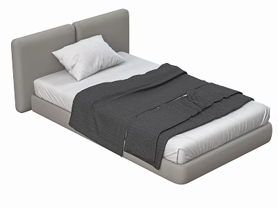 Modern Single Bed With Gray Headboard White Pillow And Soft Blanket 3d model